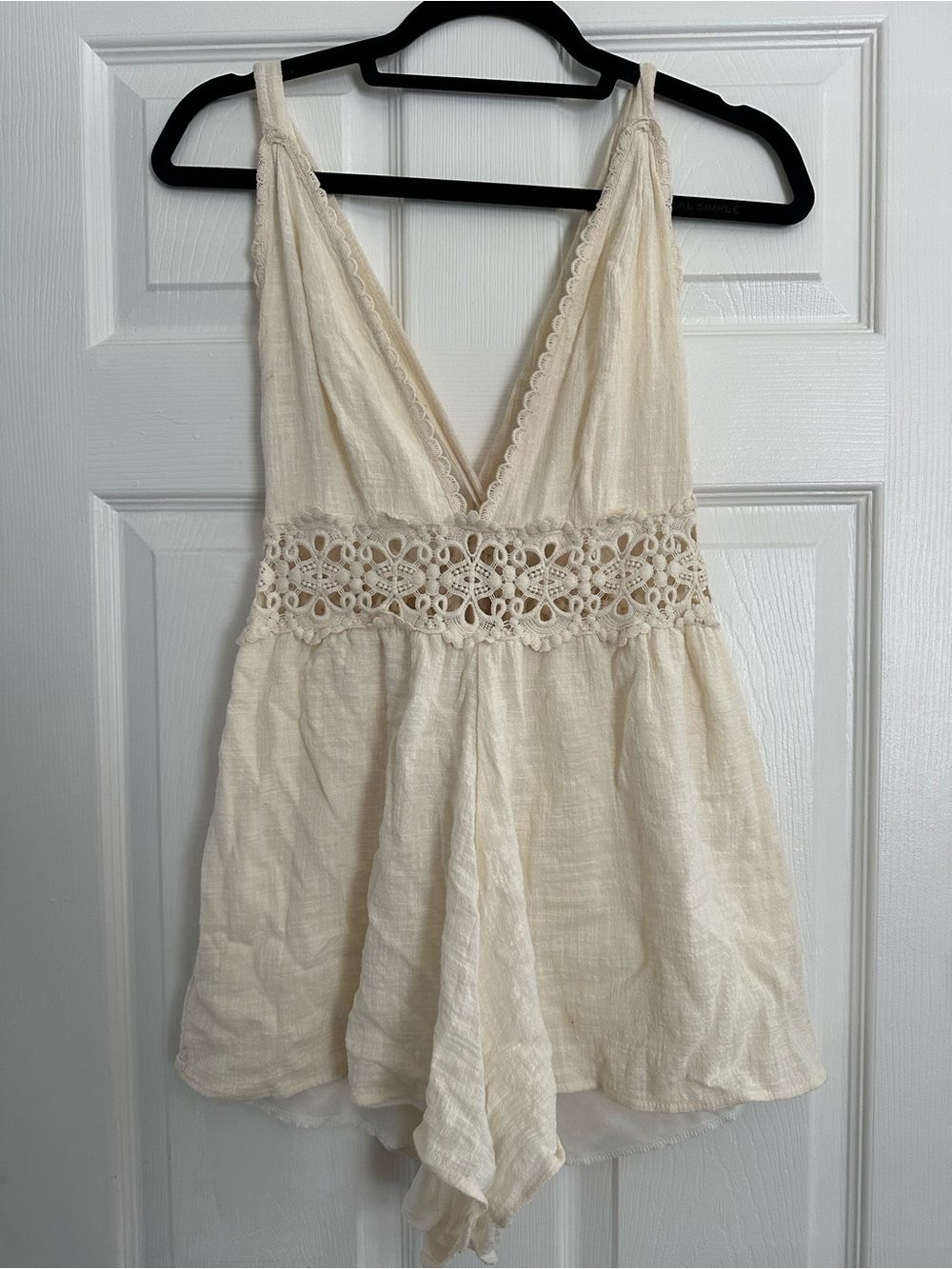 Anthropologie Cream Crochet Waist Romper
